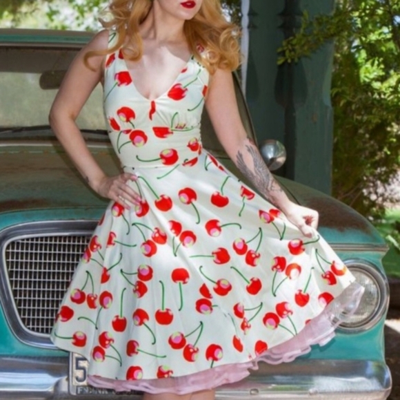 TATYANA Cherry V Neck‎ Sleeveless Retro Midi Swing Dress Women's Plus Size 2X - Picture 1 of 8